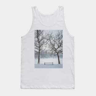 a bench under the snowy trees Tank Top